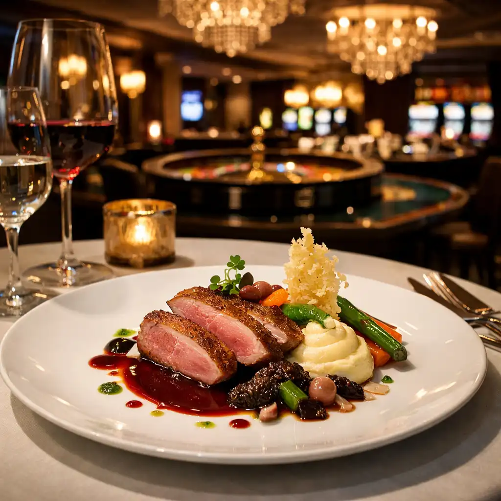 Plat gastronomique raffiné servi dans un casino français